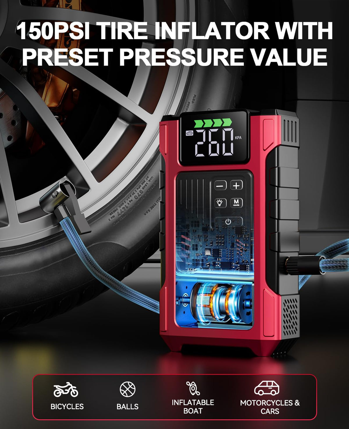 4500A Car Jump Starter with Air Compressor and 150PSI Tire Inflator Q58817