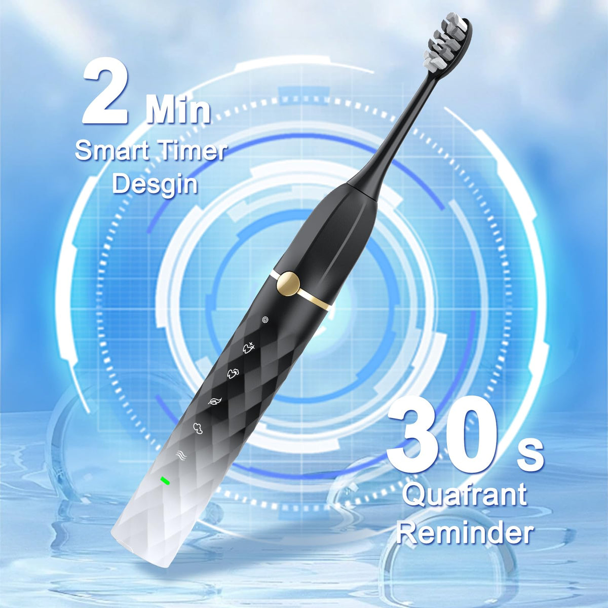 Black White Sonic Electric Toothbrush Set with 10 Brush Heads and Travel Case P5271