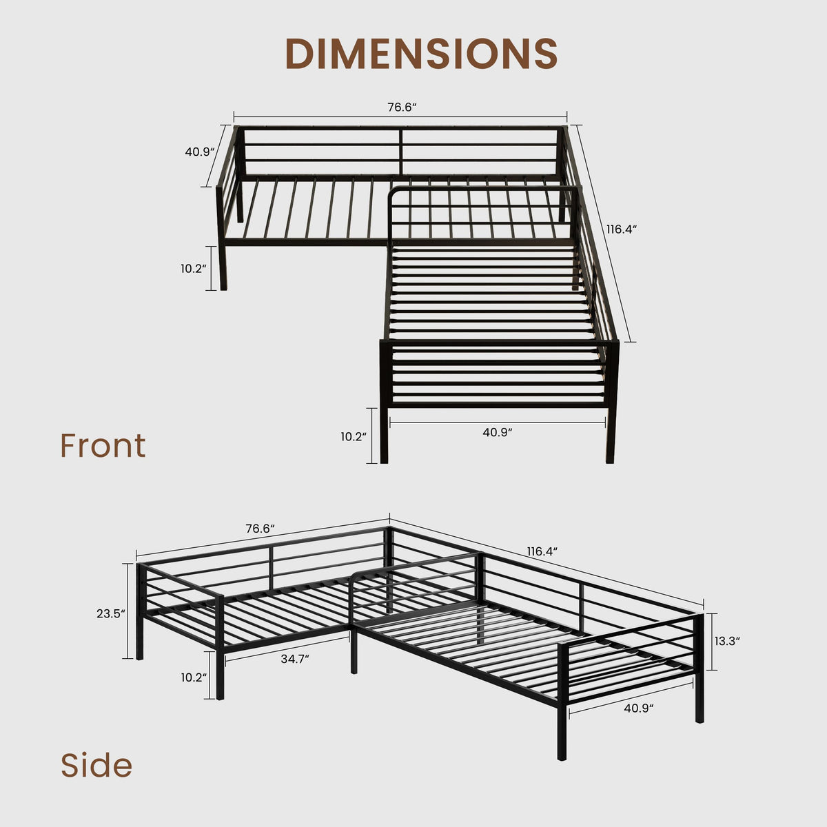Black L Shaped Twin Beds with Rails Z2873