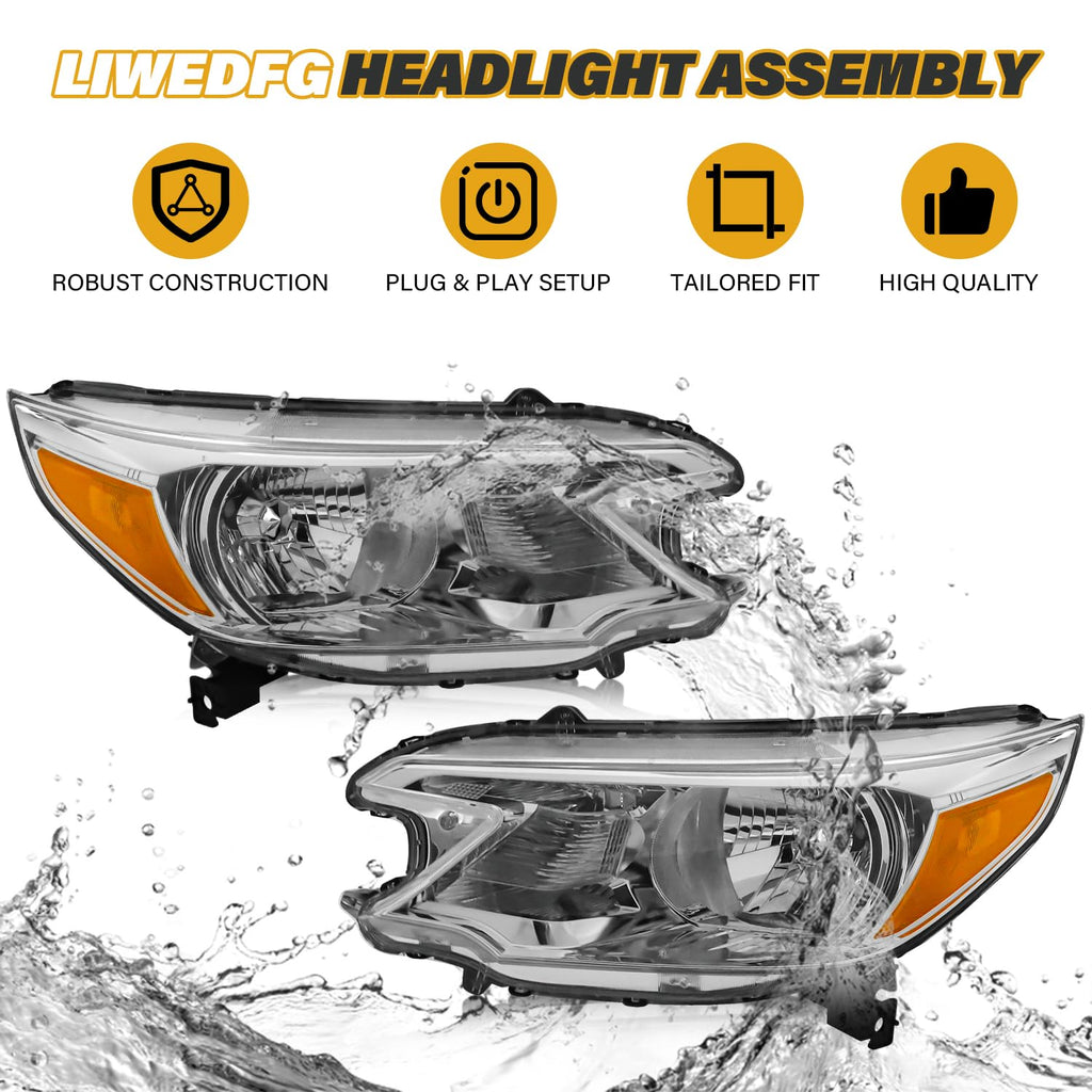 Halogen Headlight Assembly Pair Set Chrome Housing Amber Reflector Z737