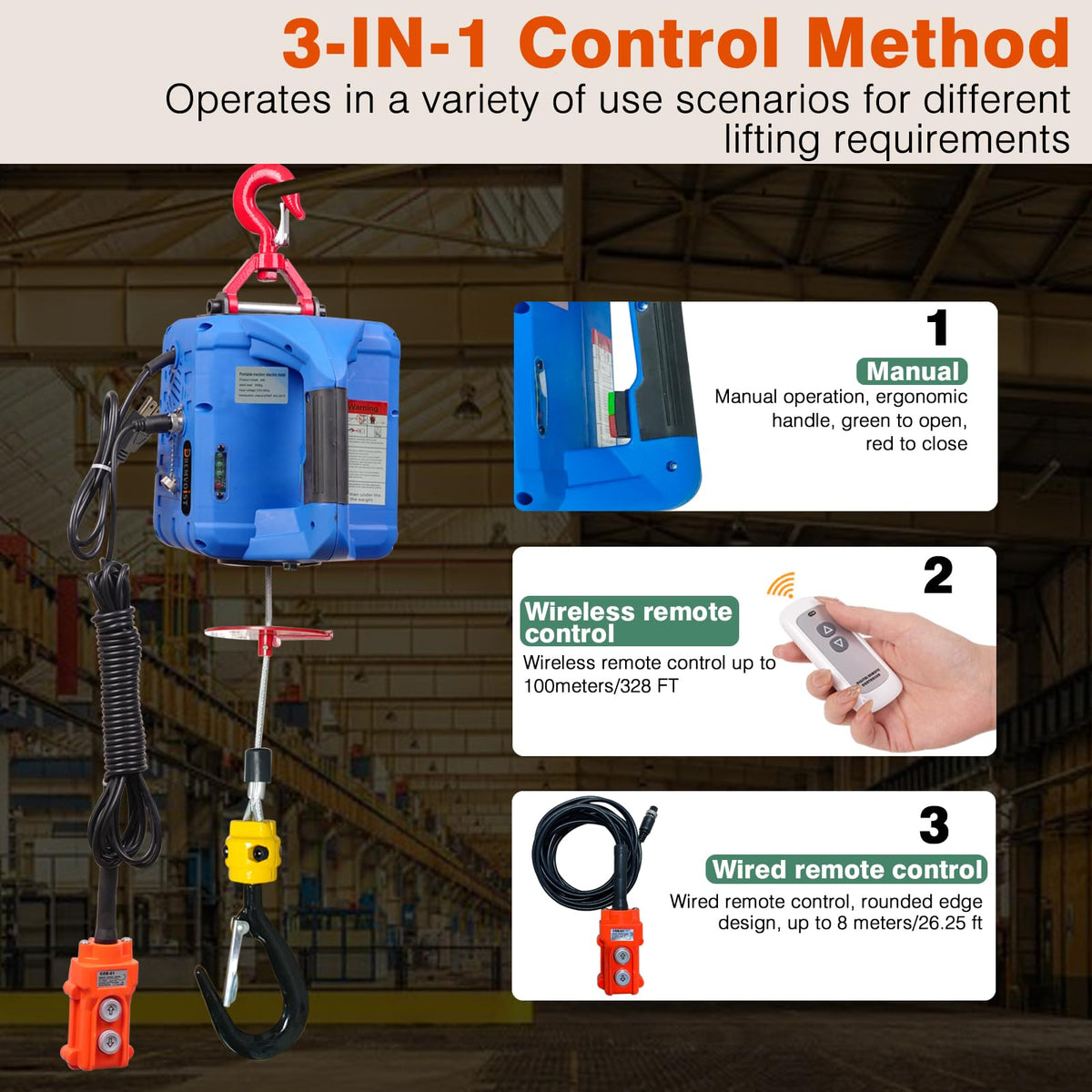 1500lb Portable Electric Hoist Winch W2009