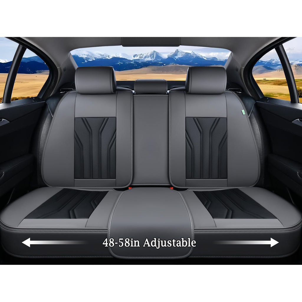 Leather Seat Covers Full Set 5 Seats Gray Black D31935