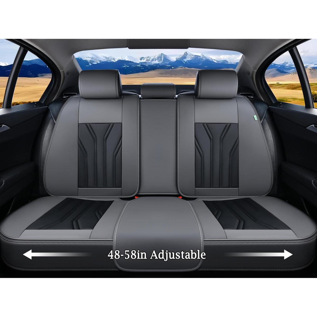 Leather Seat Covers Full Set 5 Seats Gray Black D31935