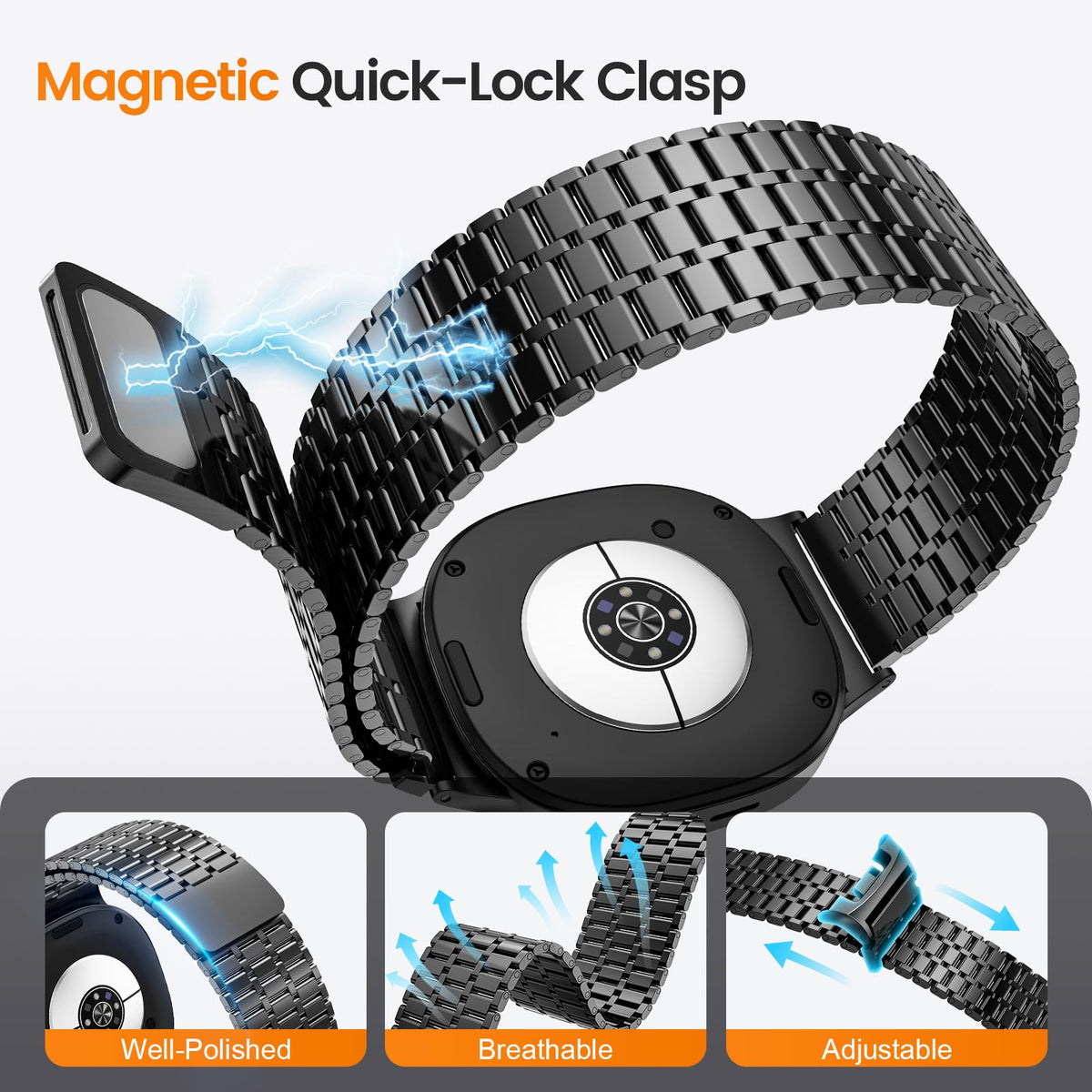 Magnetic Metal Band for Galaxy Watch 9 8 40mm 44mm/8 Classic 46mm Q976
