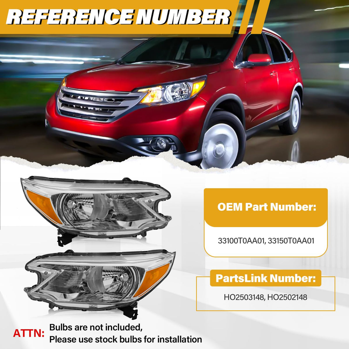 Halogen Headlight Assembly Pair Set Chrome Housing Amber Reflector Z737
