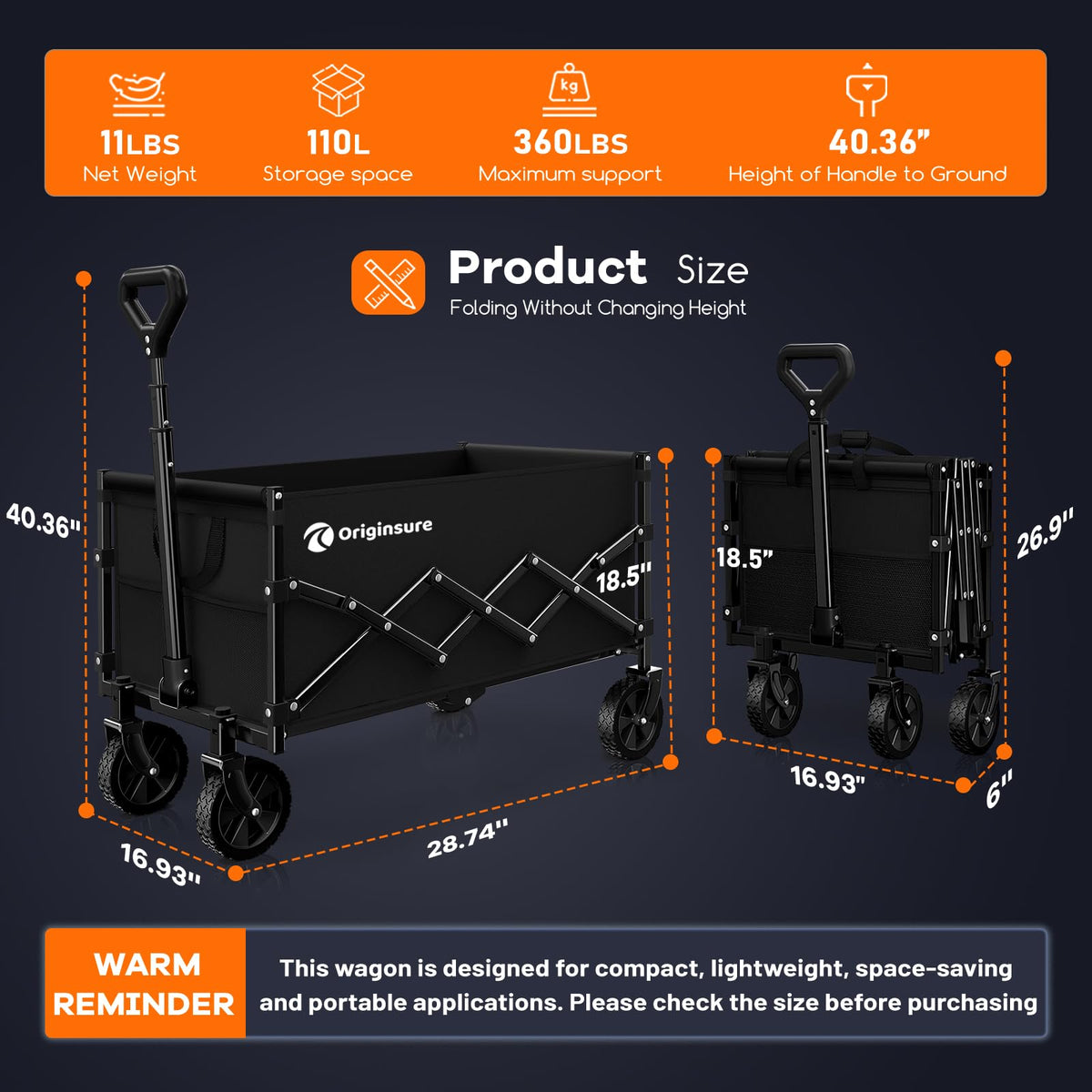 110L Collapsible Wagon Cart Black I611385