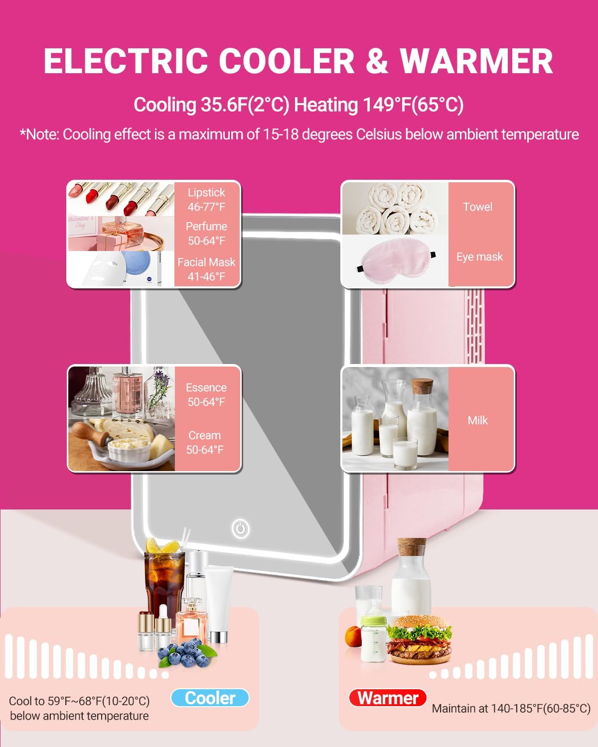 4-Liter Pink Portable Mini Fridge with Mirrored Door P293097