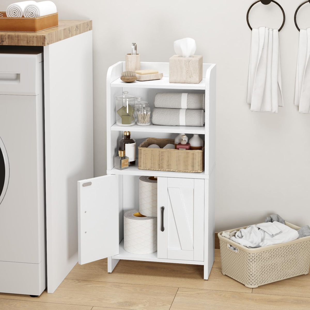 White Small Bathroom Storage Cabinet with 2 Doors and Shelves J697