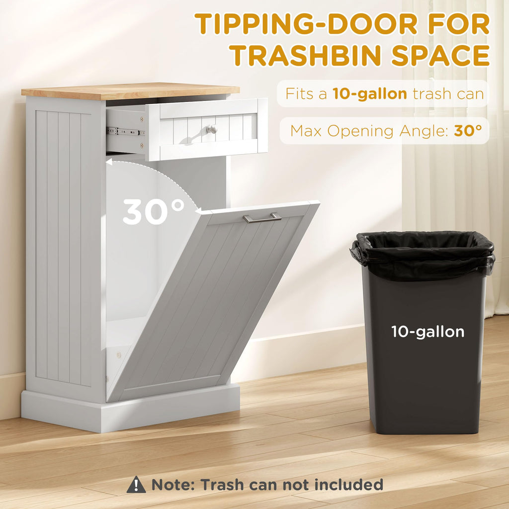 White Wooden 10 Gallon Tilt-Out Trash Cabinet with Drawer Z64769