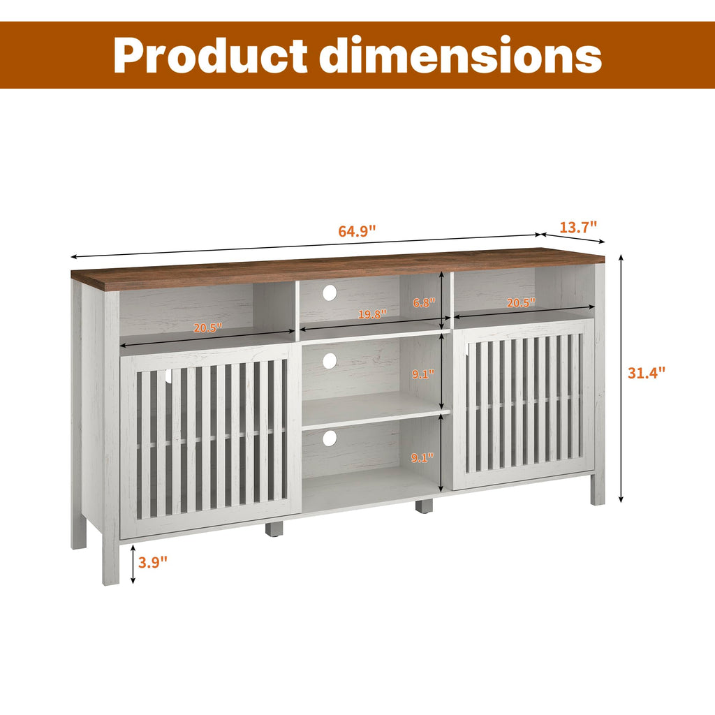 White TV Stand with Grille Doors and Adjustable Shelves V864