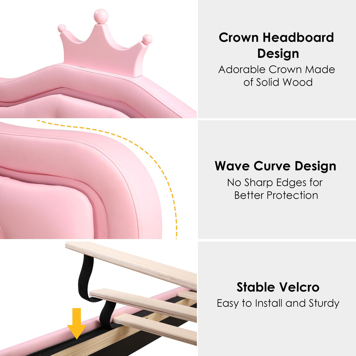 Pink Twin Upholstered Platform Bed Frame with Storage Drawer I68492