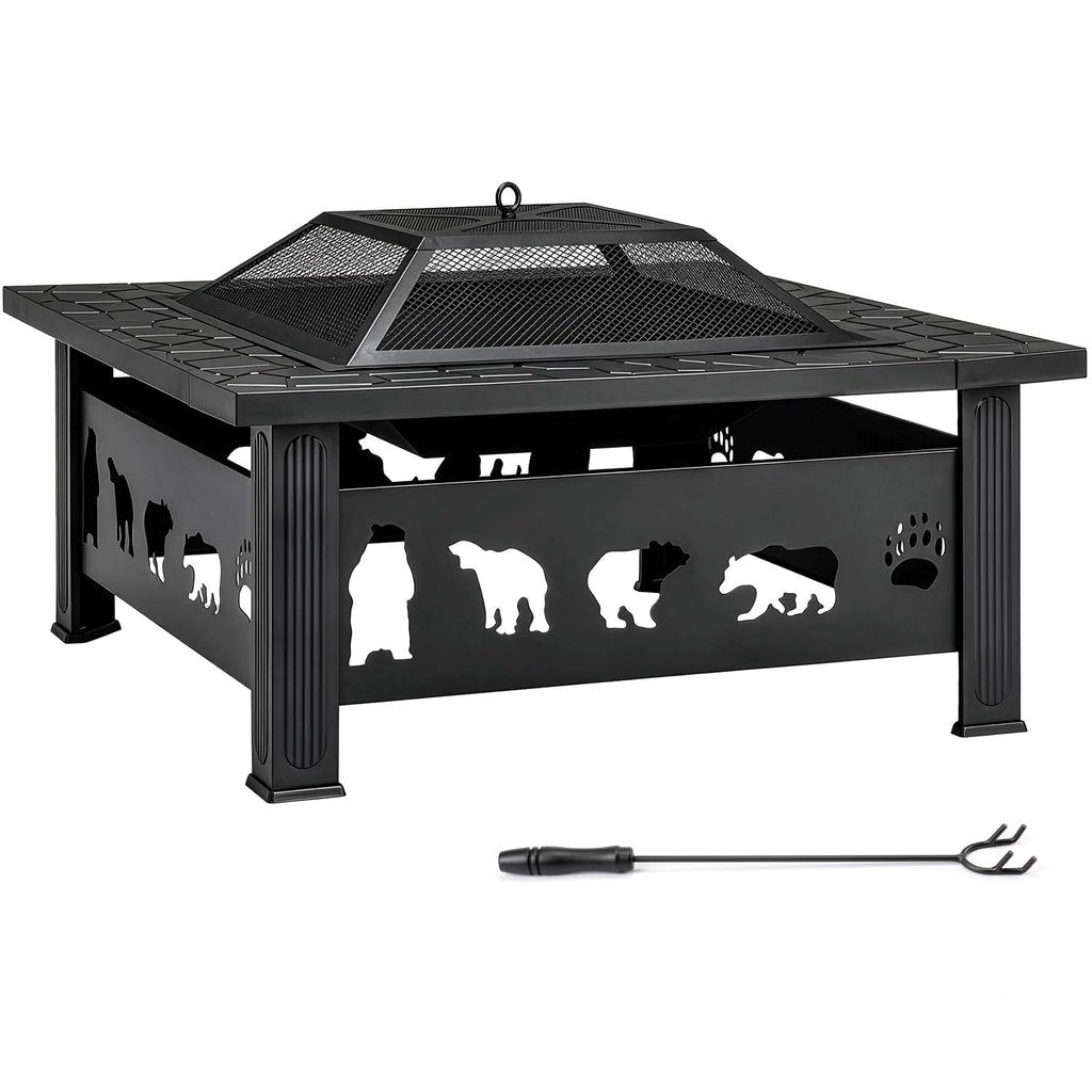 32 Inch Square Wood Burning Fire Pit Table I688814