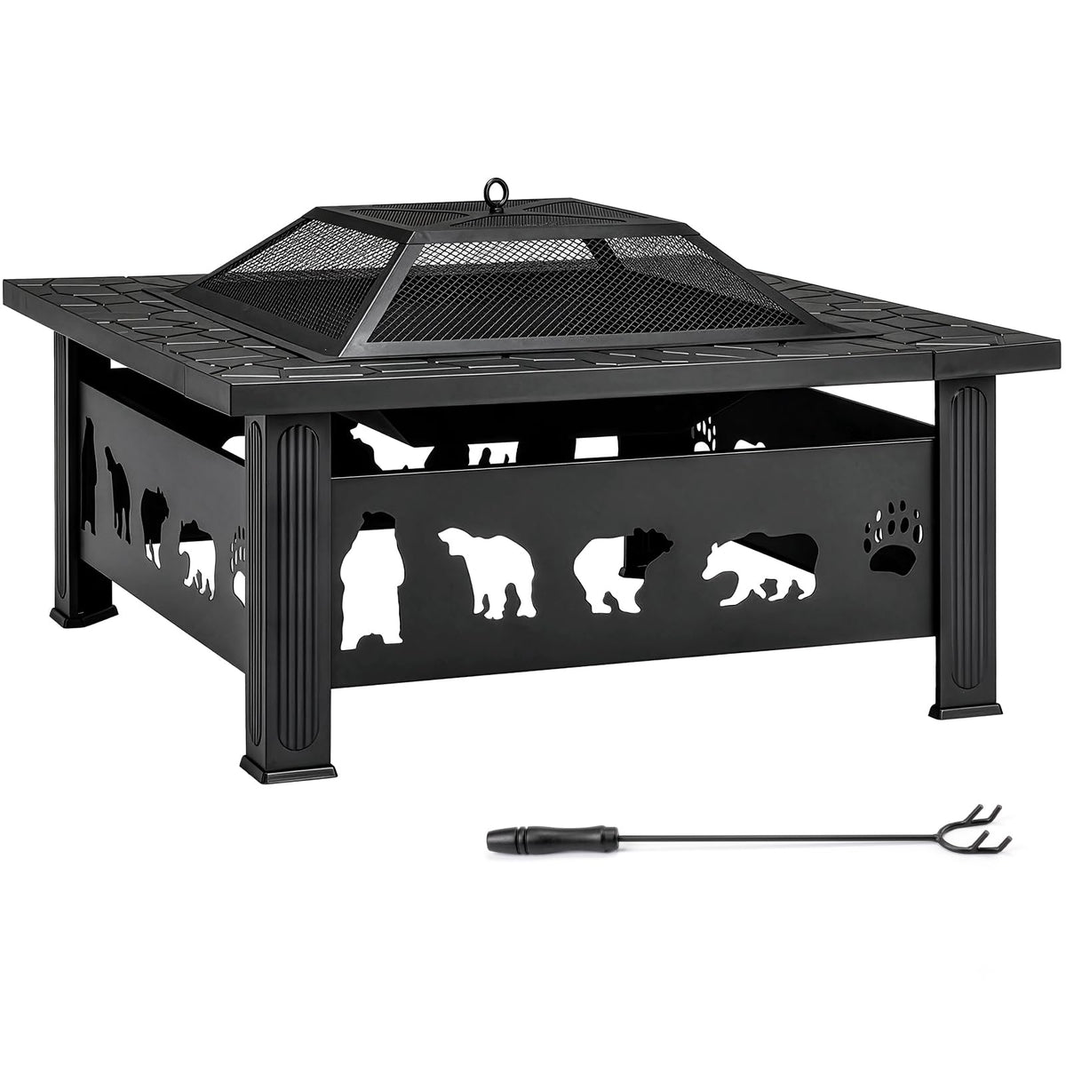32 Inch Square Wood Burning Fire Pit Table I688814