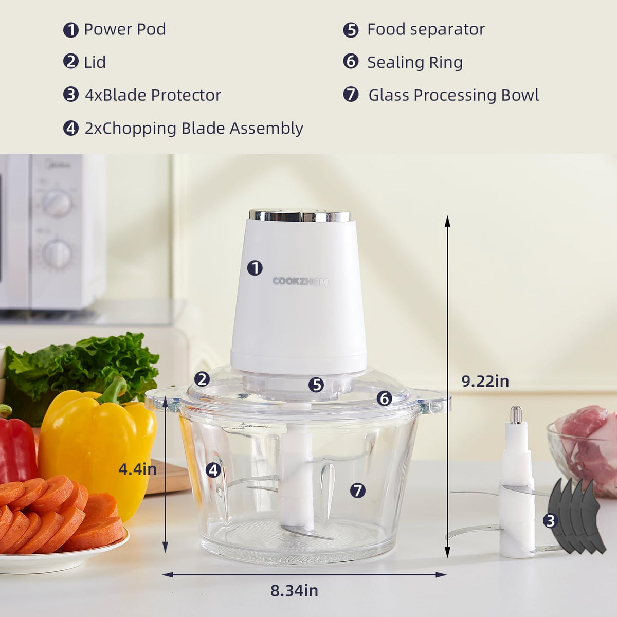 500W Stainless Steel 8-Cup Glass Bowl Food Processor L68330