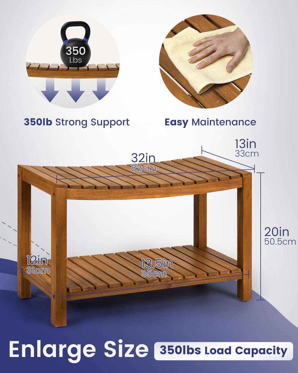 32" Solid Wood Teak Shower Bench G792