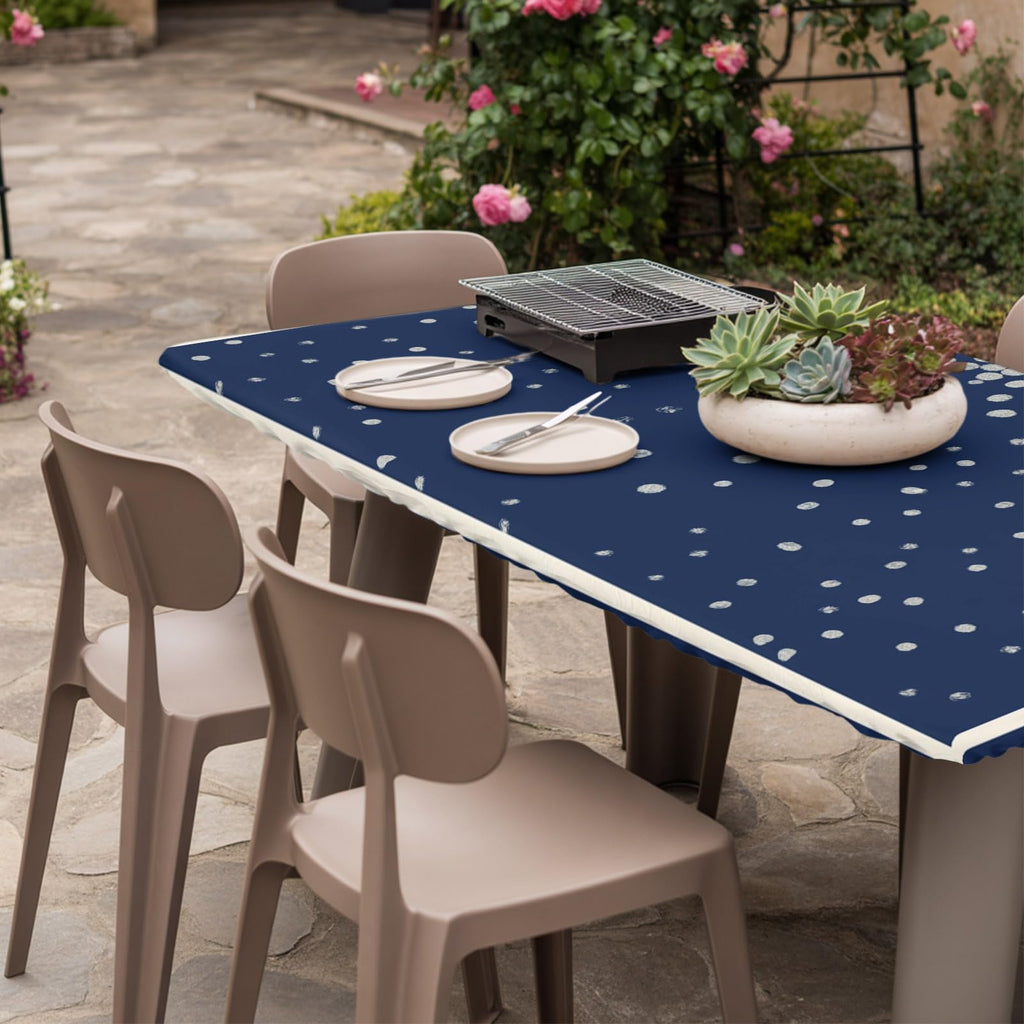 Silver Speckle Fitted Rectangle Tablecloth 32" x 72" Navy Blue Elastic Waterproof Table Cover I3883