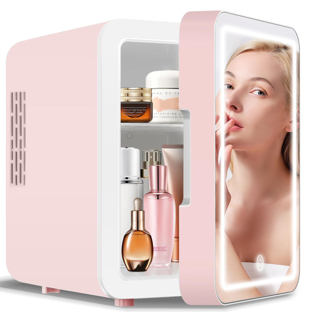 4-Liter Pink Portable Mini Fridge with Mirrored Door P293097