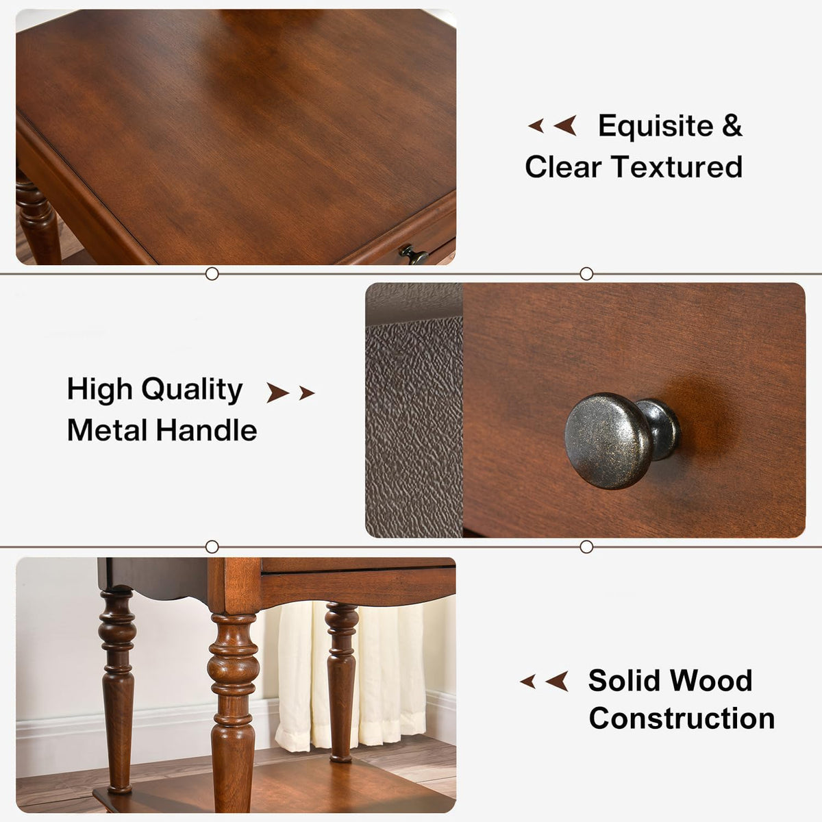 Solid Wood End Table with Drawer U7296