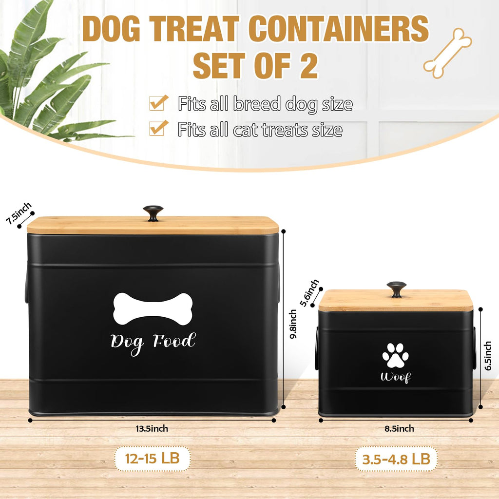 2Pcs Extra Large Metal Dog Food Containers Airtight Black U7623