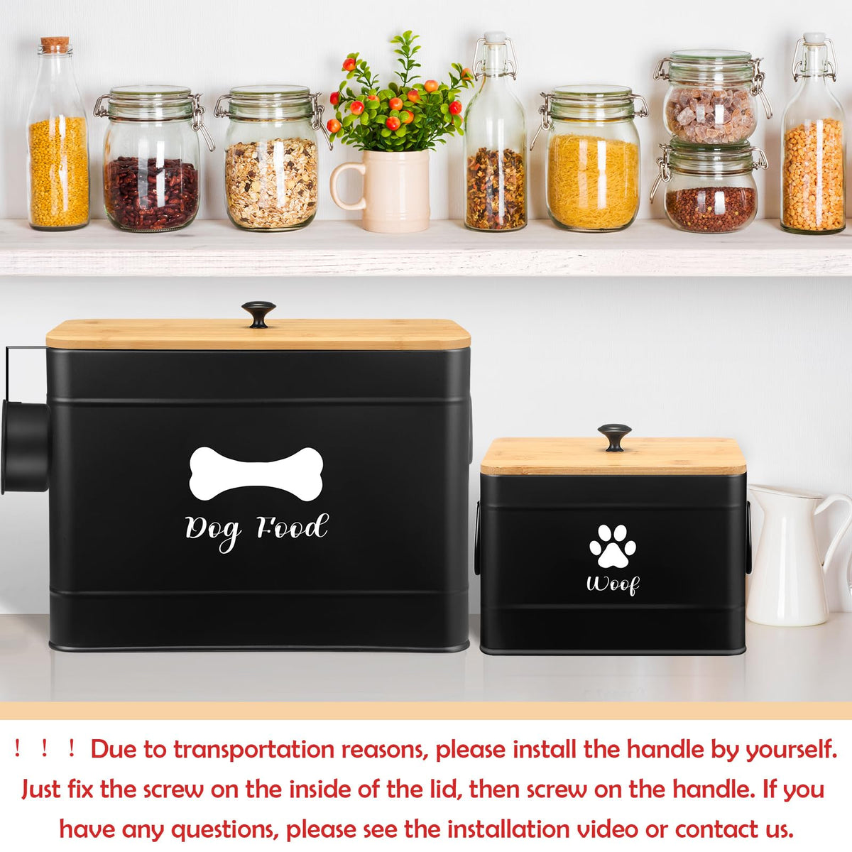 2Pcs Extra Large Metal Dog Food Containers Airtight Black U7623