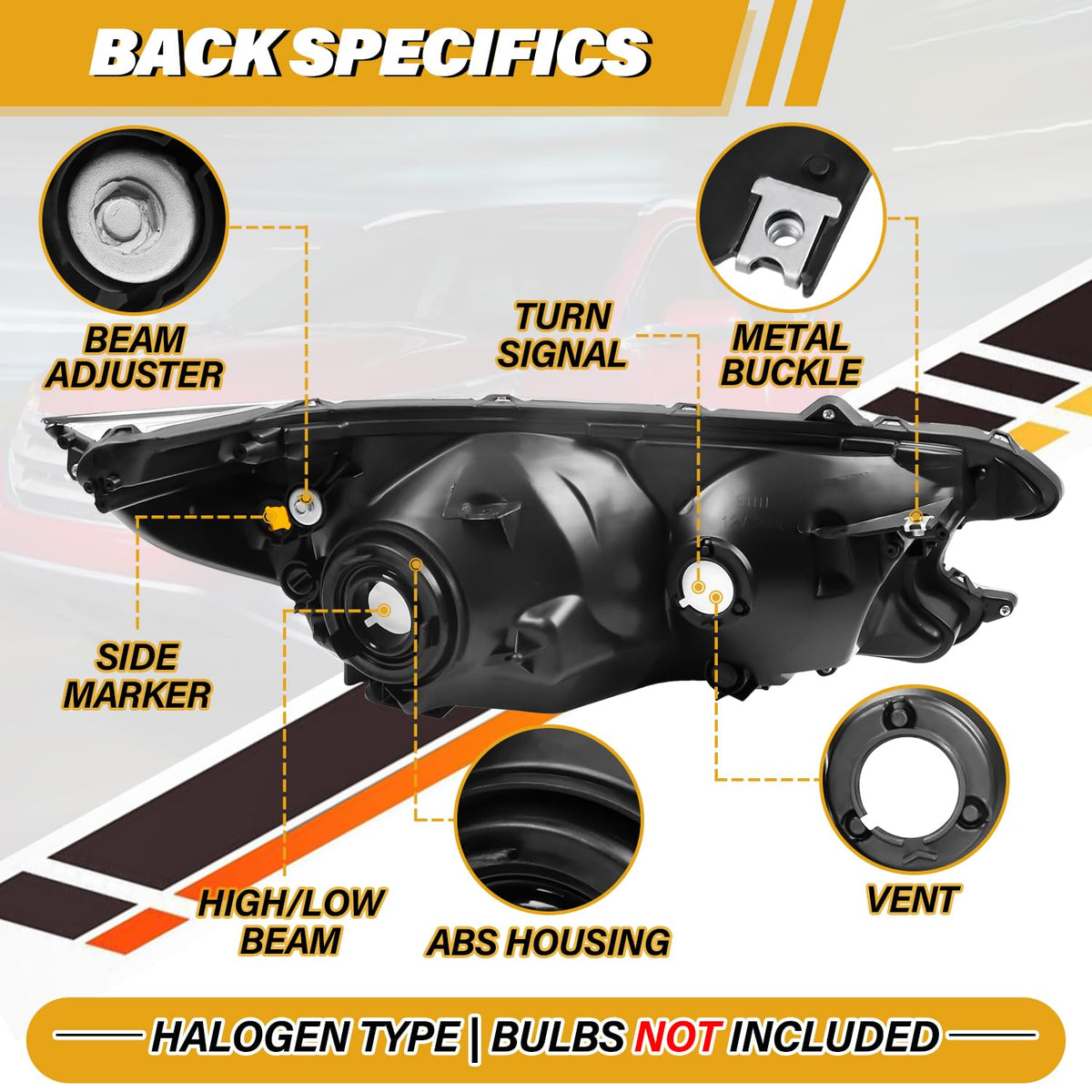 Halogen Headlight Assembly Pair Set Chrome Housing Amber Reflector Z737
