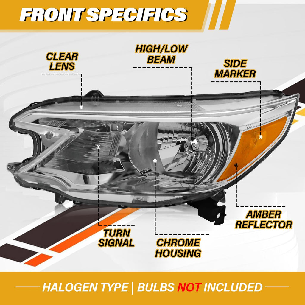 Halogen Headlight Assembly Pair Set Chrome Housing Amber Reflector Z737