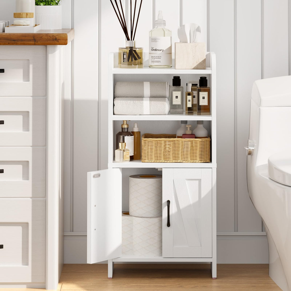 White Small Bathroom Storage Cabinet with 2 Doors and Shelves J697