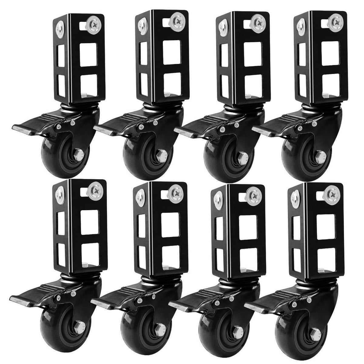 3" Heavy Duty Locking Caster Wheels, 8 PCS, 1000LB Capacity, Black T3413