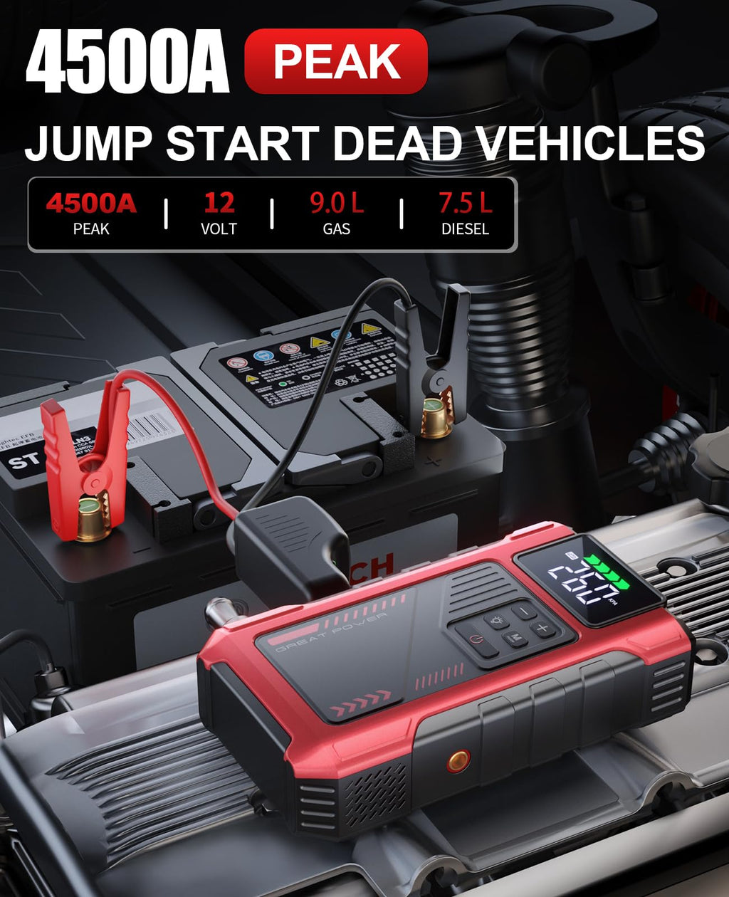4500A Car Jump Starter with Air Compressor and 150PSI Tire Inflator Q58817