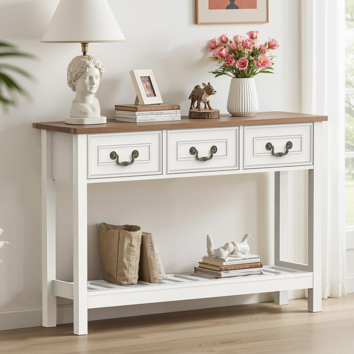 Black Oak Sofa Table with 3 Drawers M1377