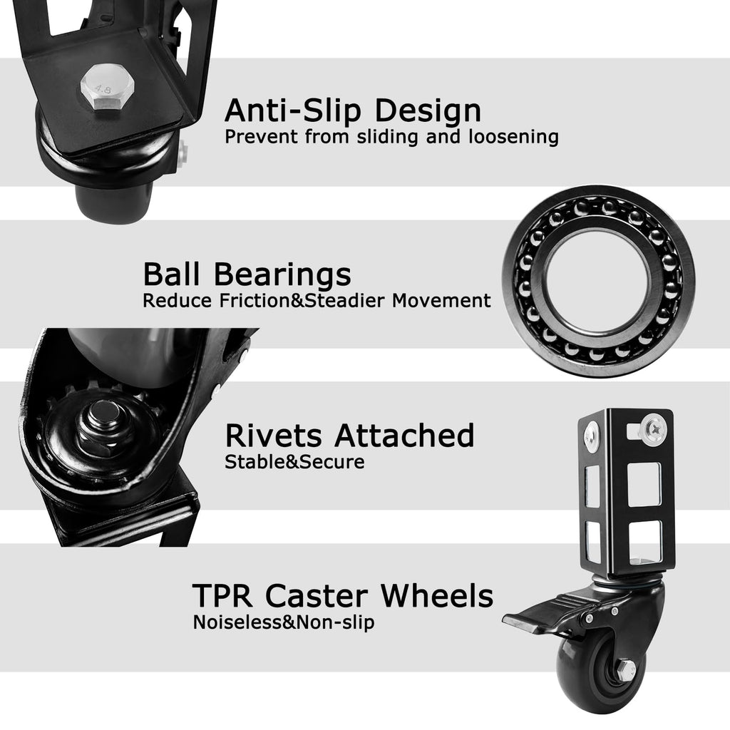 3" Heavy Duty Locking Caster Wheels, 8 PCS, 1000LB Capacity, Black T3413