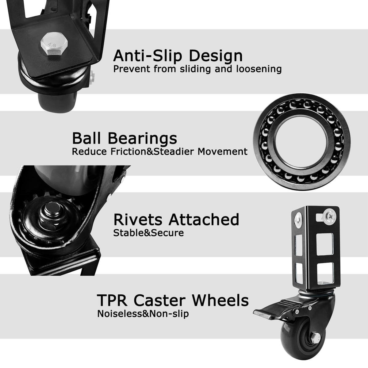 3" Heavy Duty Locking Caster Wheels, 8 PCS, 1000LB Capacity, Black T3413
