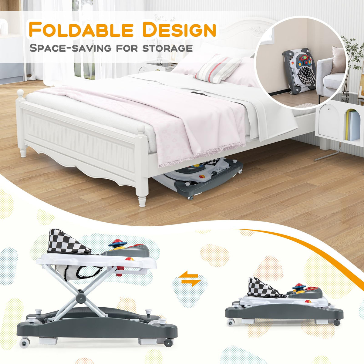 Foldable Adjustable Baby Walker with Wheels V667
