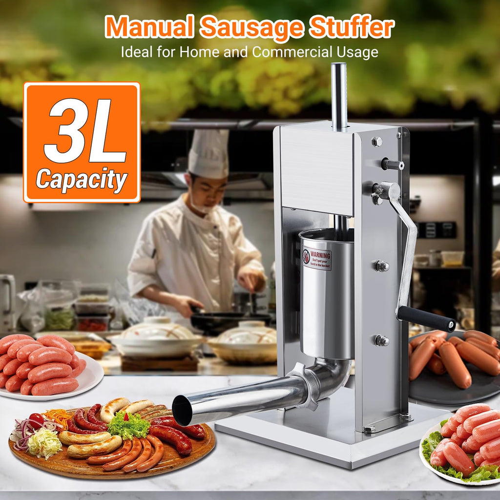 Manual 7LB Stainless Steel Sausage Stuffer with 4 Stuffing Tubes A297264