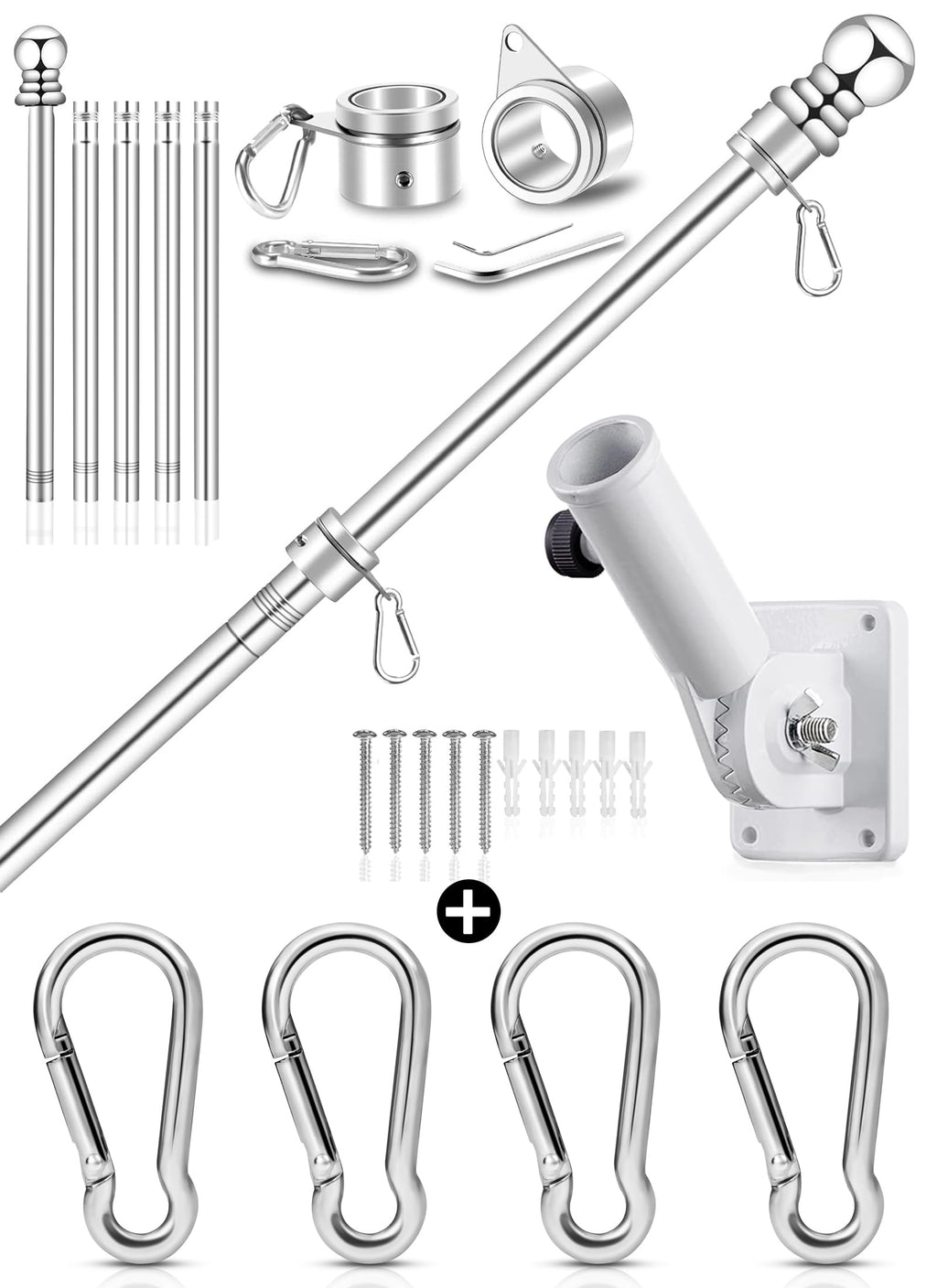 6 FT Metal Flagpole Kit and Stainless Steel Flagpole Clips X3537
