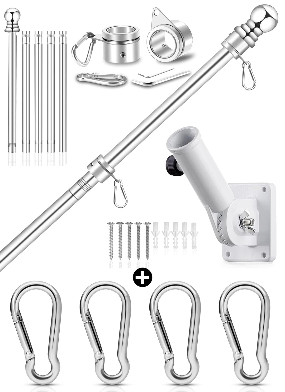 6 FT Metal Flagpole Kit and Stainless Steel Flagpole Clips X3537