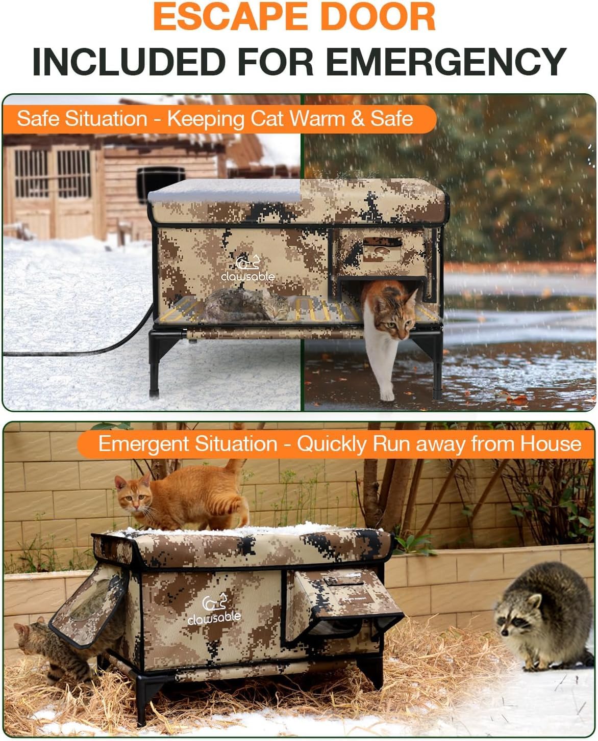 Heated Insulated Outdoor Cat Shelter with Escape Door H29641