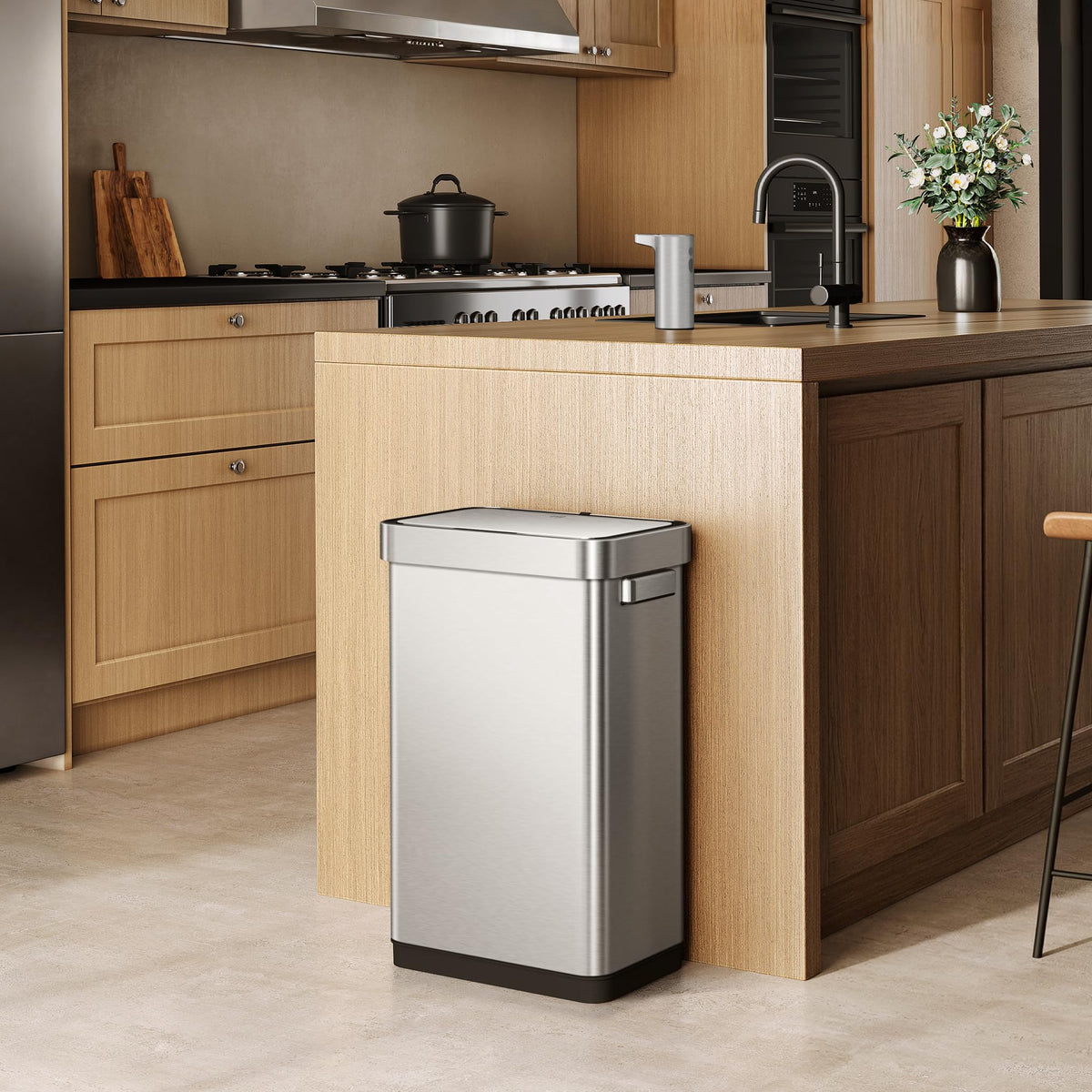 50 Liter Touchless Rectangular Motion Sensor Trash Can, Matte Stainless Steel W7612