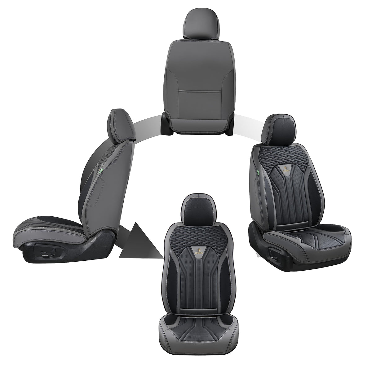 Leather Seat Covers Full Set 5 Seats Gray Black D31935
