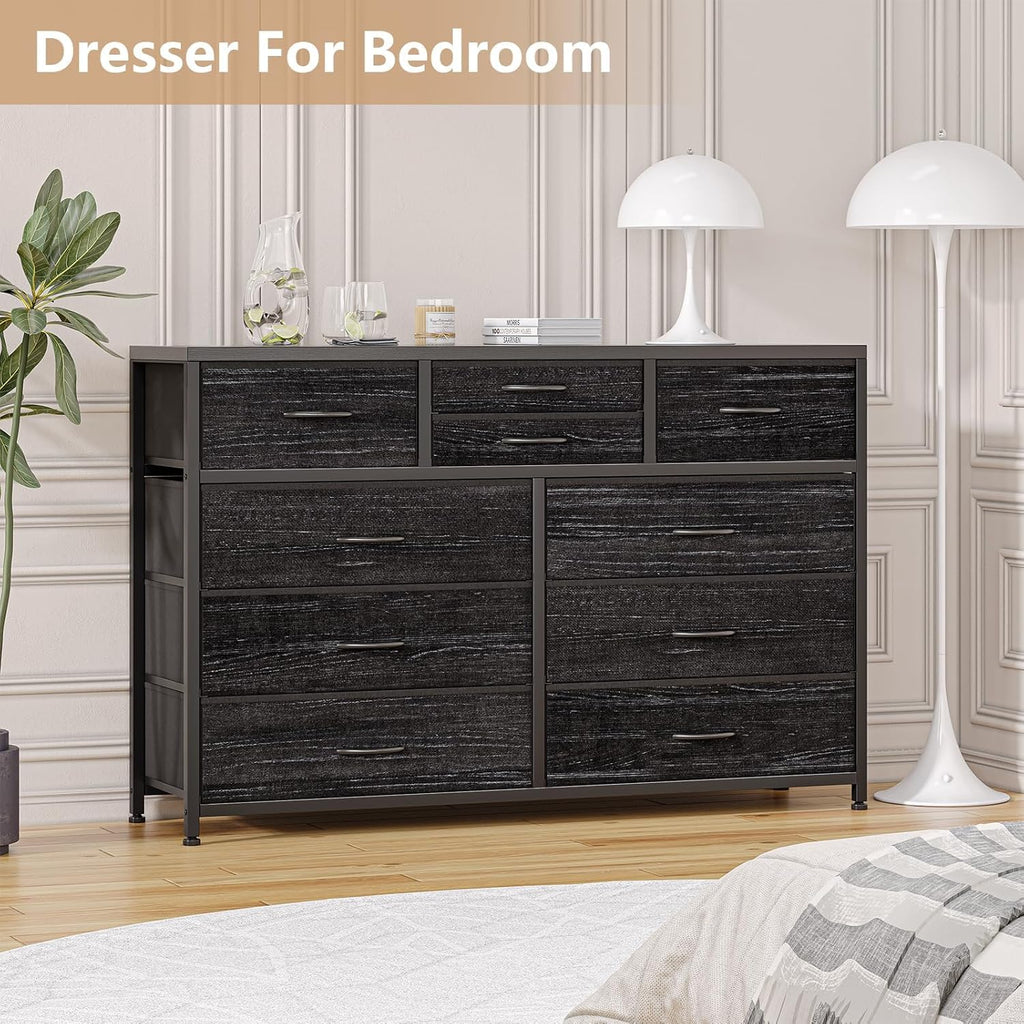 10 Drawer Fabric Dresser with Wood Top F957979