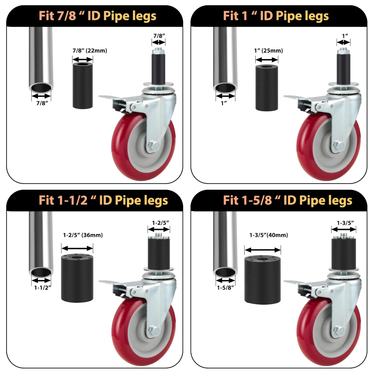5 Inch Caster Wheels Set of 4 with Brake G170545