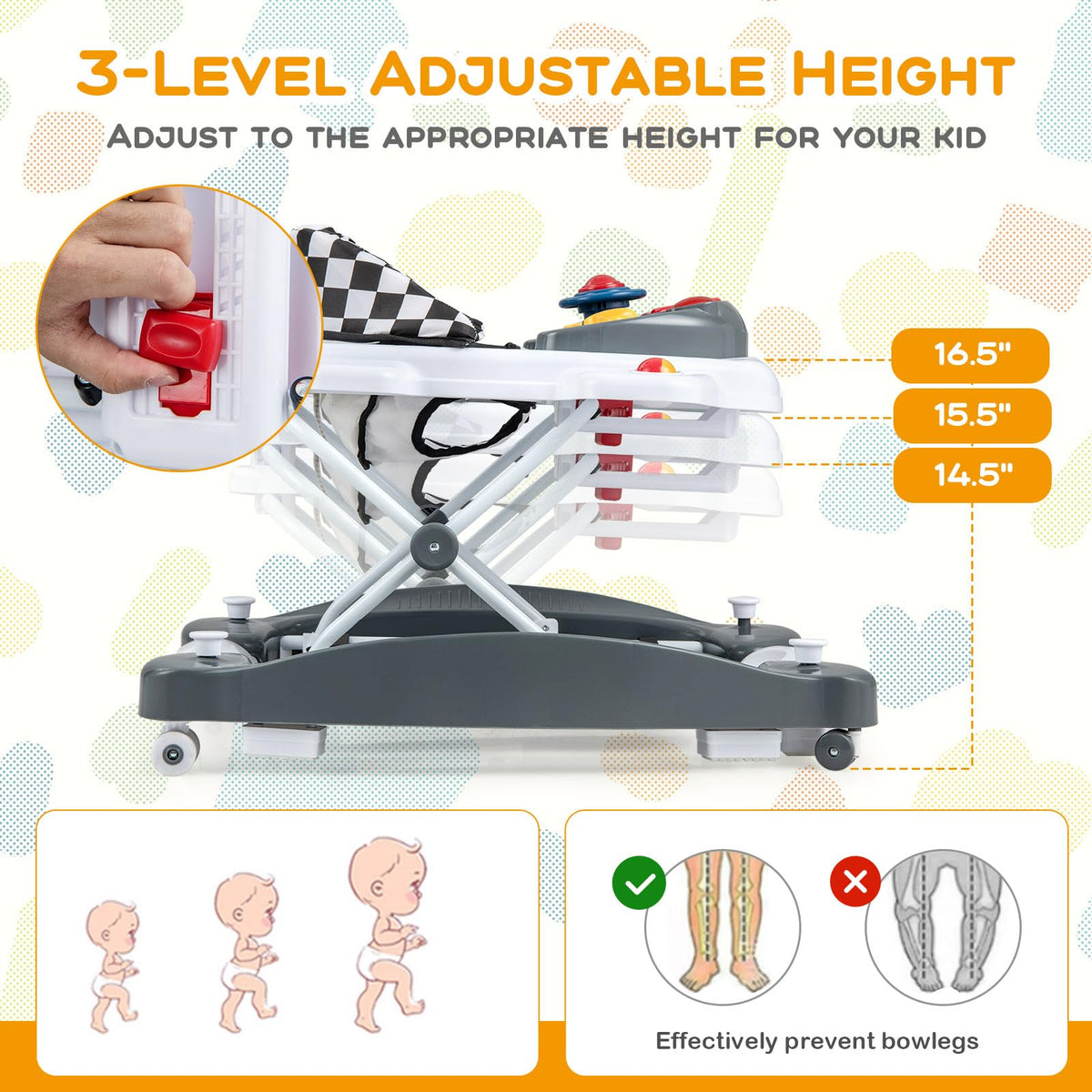 Foldable Adjustable Baby Walker with Wheels V667