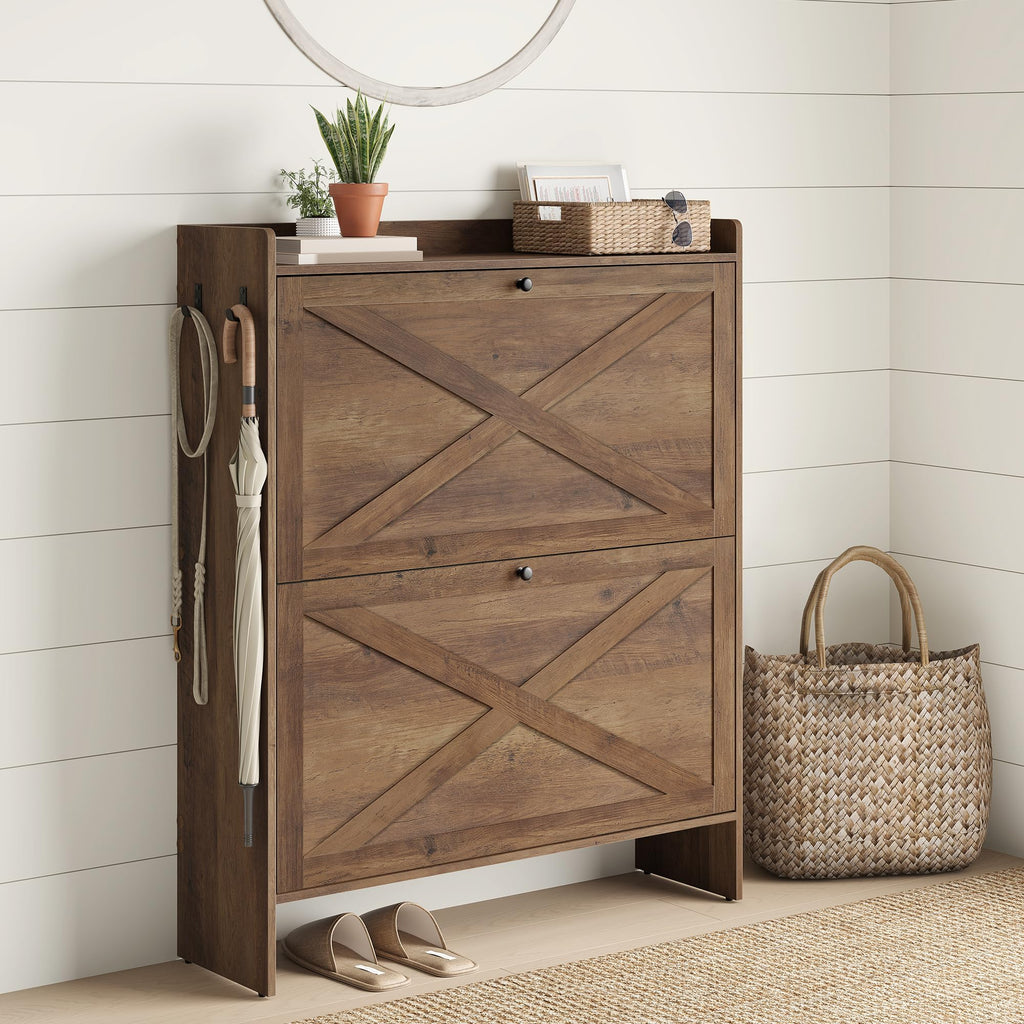 Narrow Shoe Storage Cabinet with 2 Flip Drawers C9966