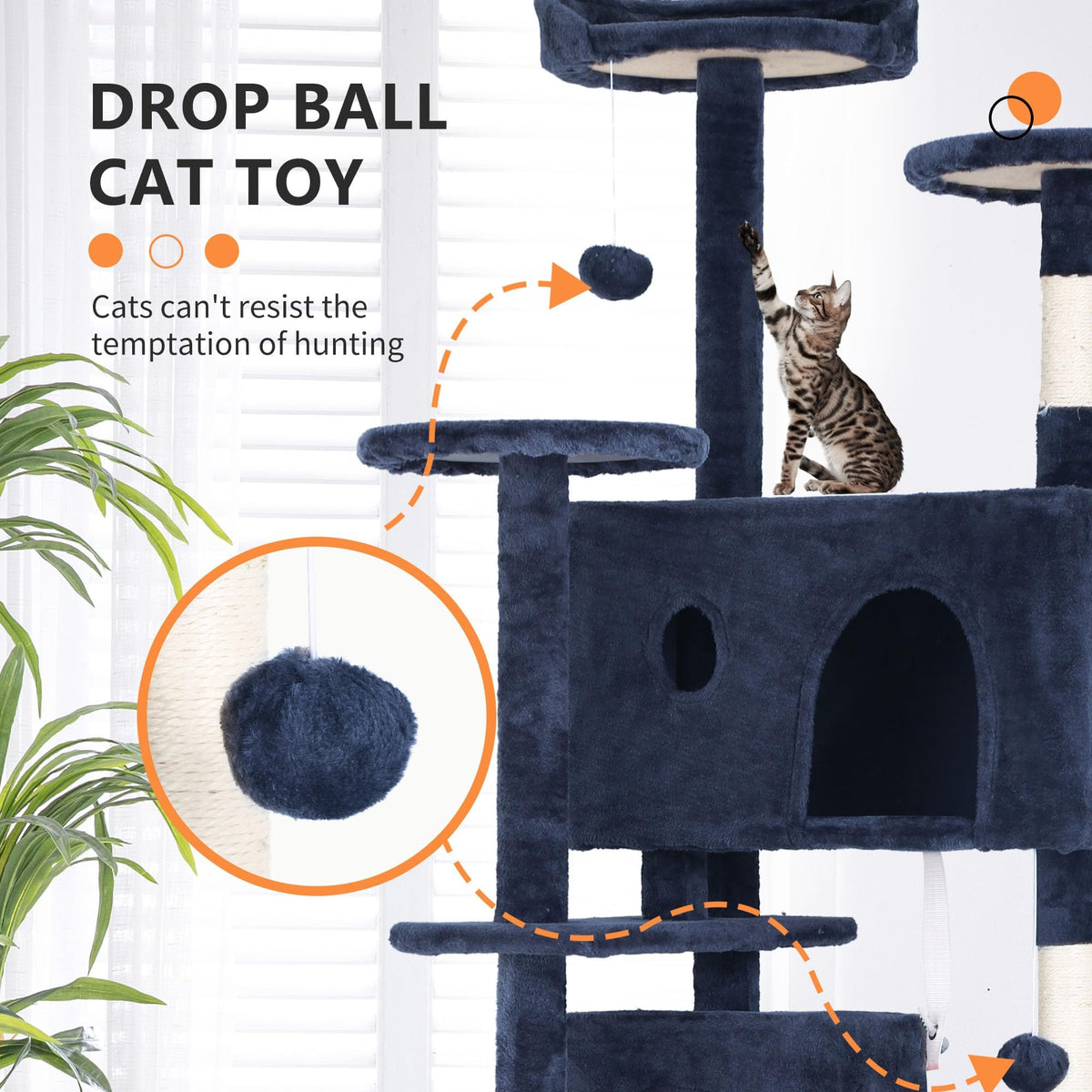 70 Inch Navy Blue Cat Tree Tower with Scratching Post F41854