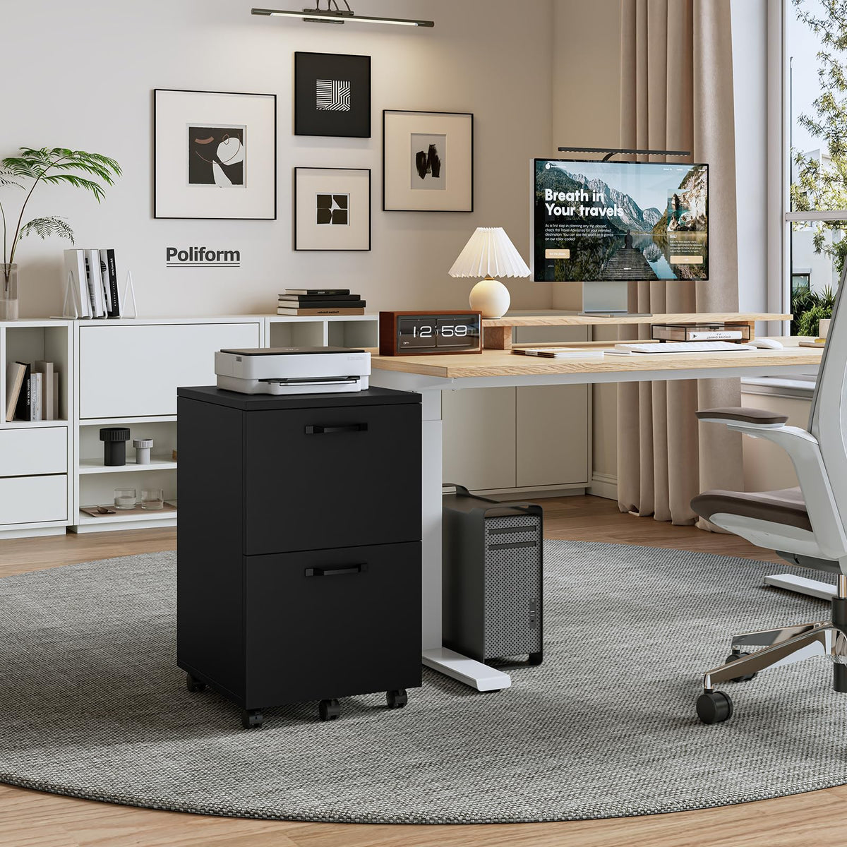 2 Drawer Black Wood File Cabinet N170054