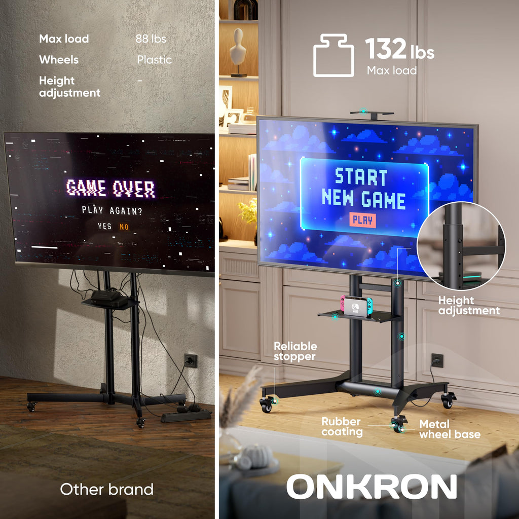 Mobile TV Stand on Wheels 32-75 Inch Black W370284