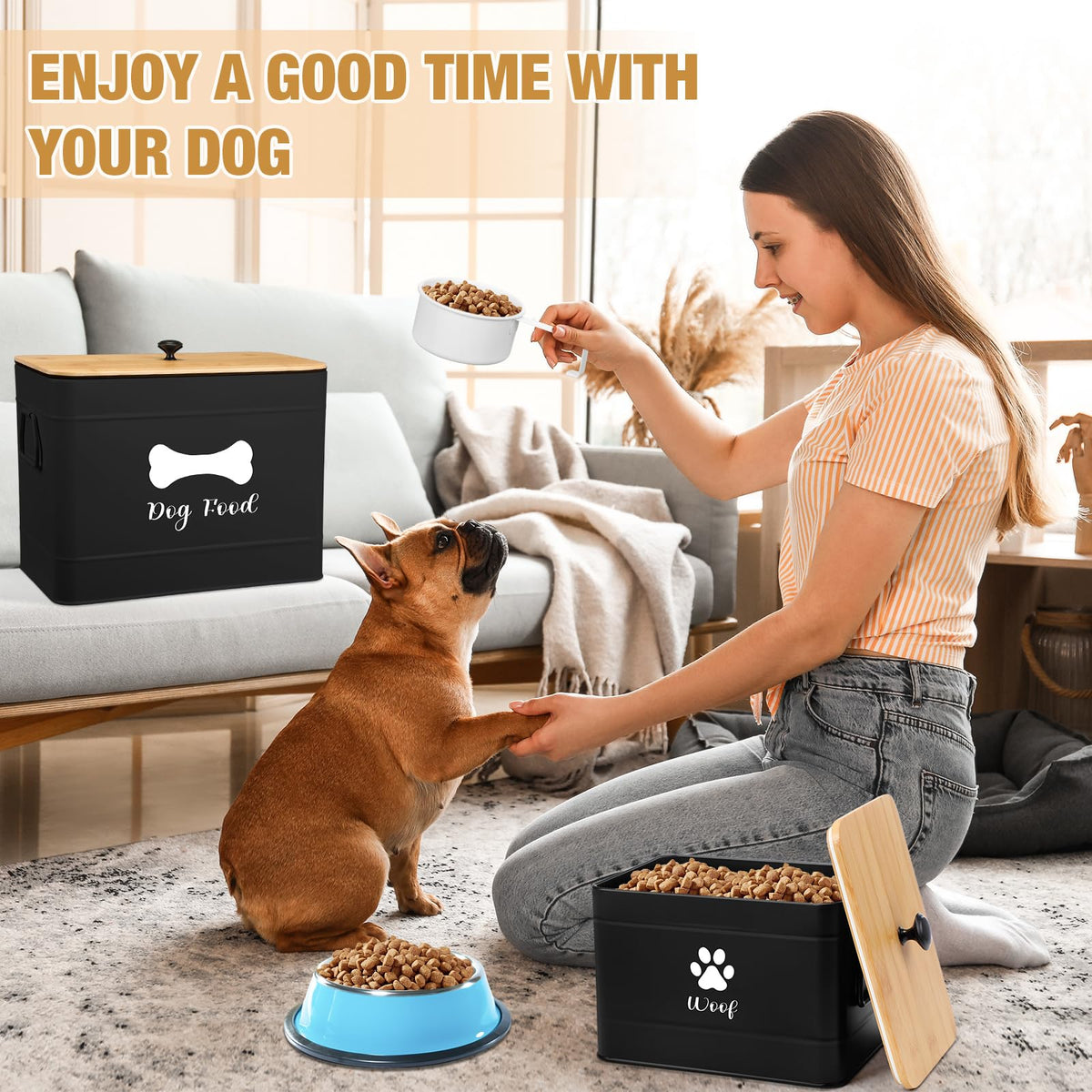 2Pcs Extra Large Metal Dog Food Containers Airtight Black U7623
