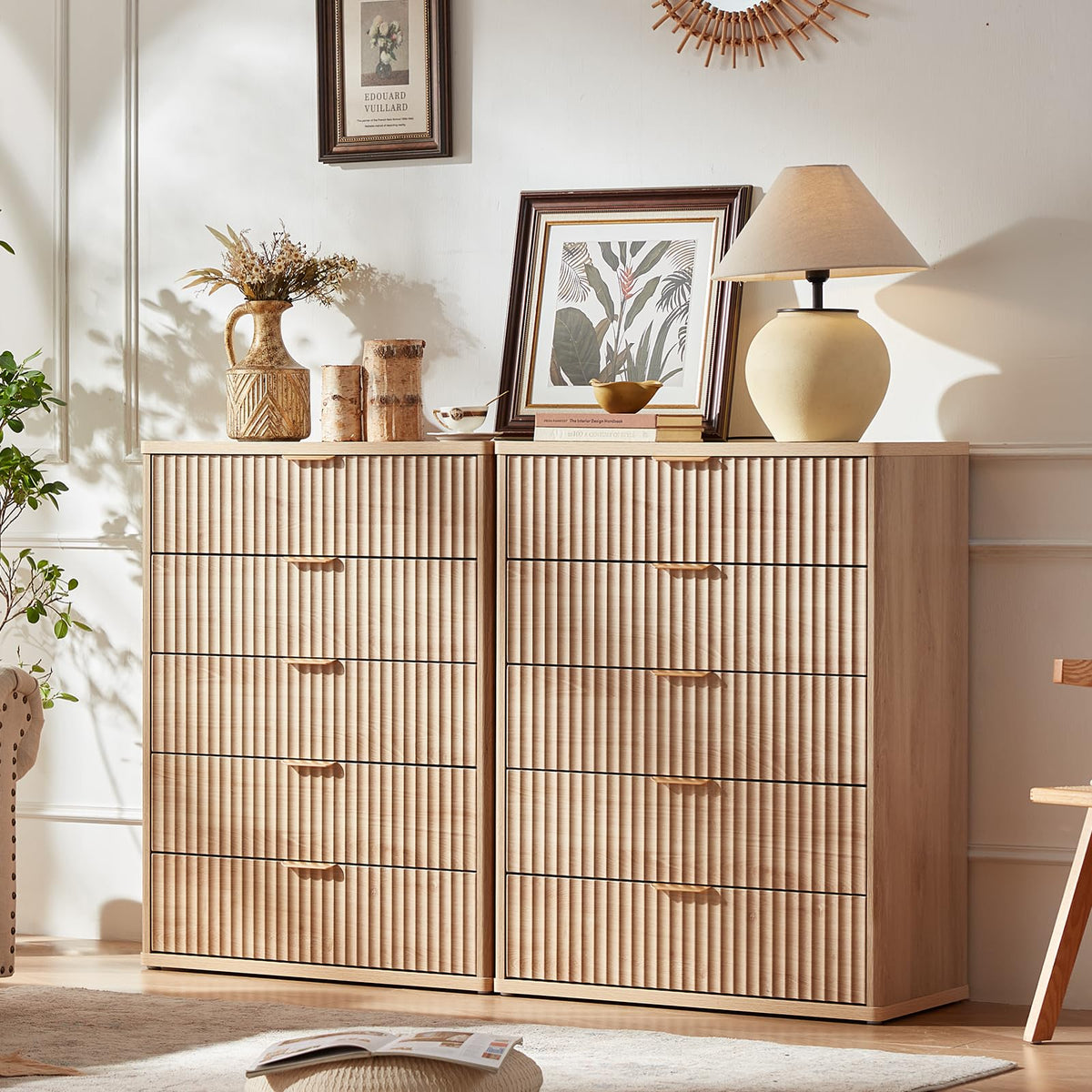 Fluted 5 Drawers Natural Wood Dresser F174240