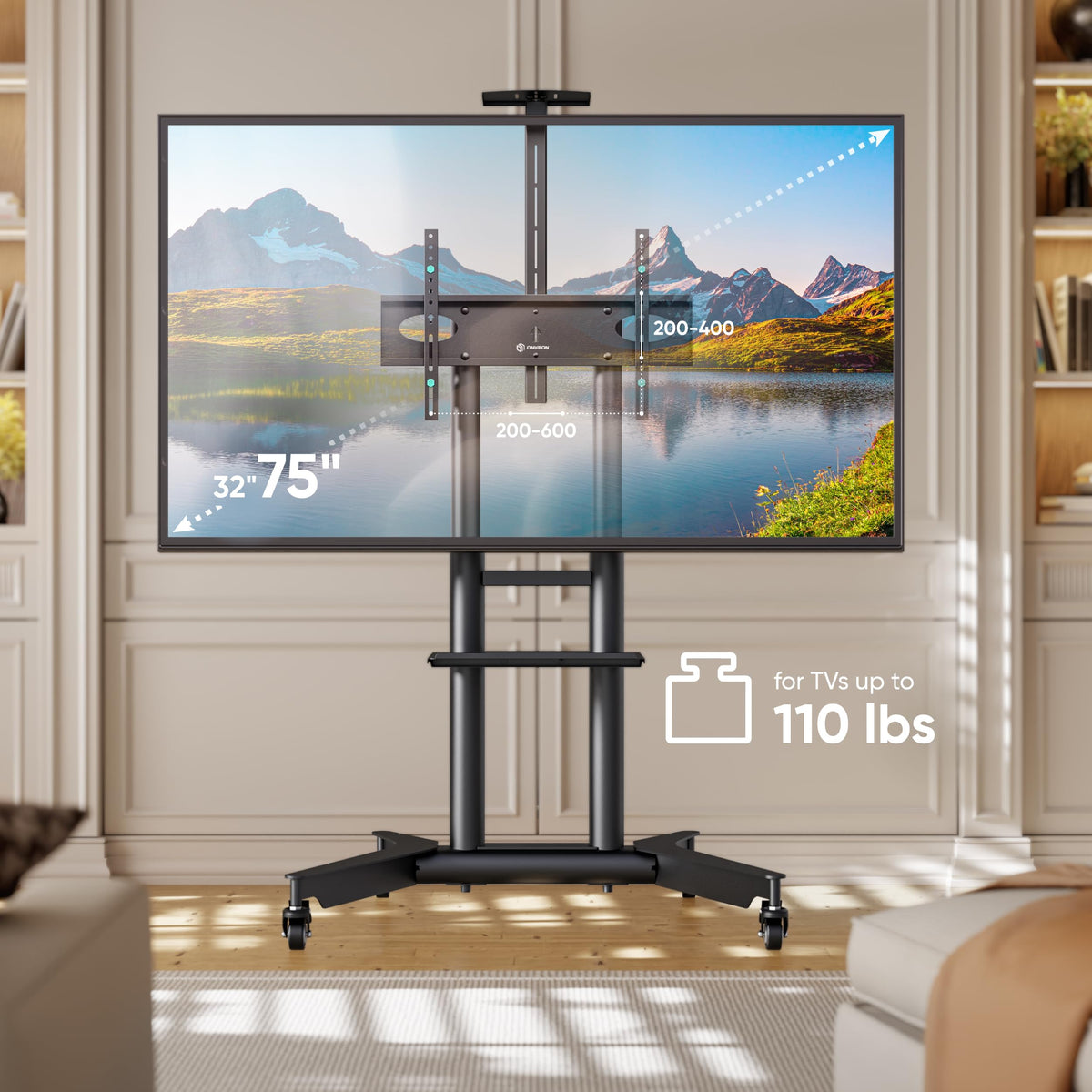 Mobile TV Stand on Wheels 32-75 Inch Black W370284