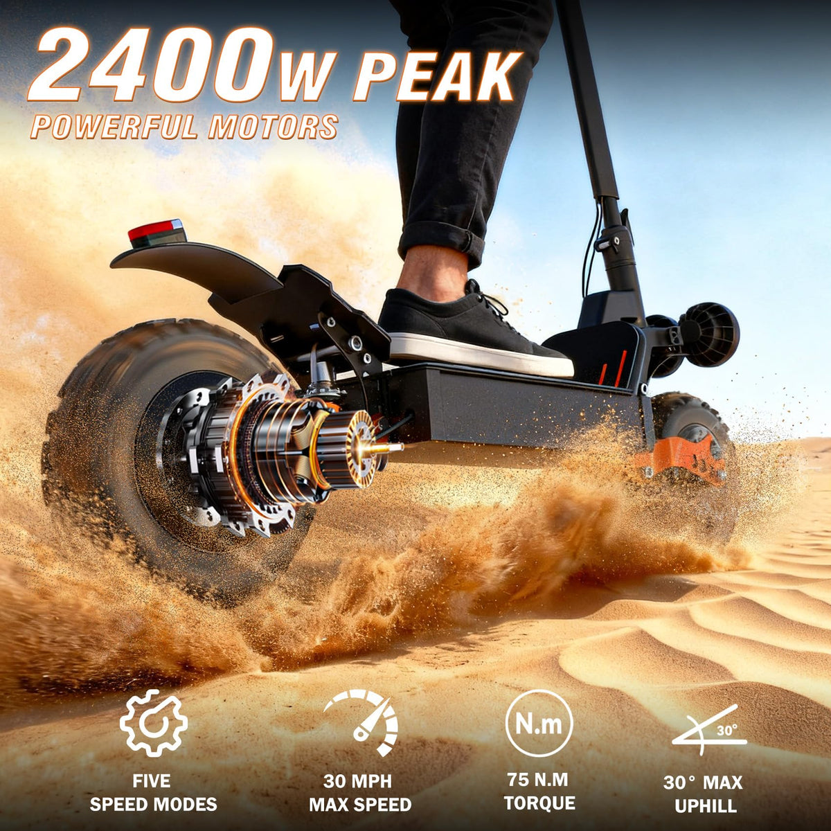 2400W Dual Motor 70 Miles Range 30MPH Foldable Off Road Electric Scooter Q1312